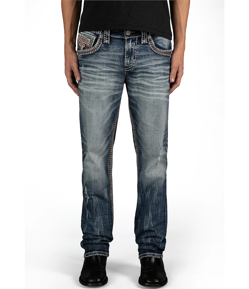 Rock Revival Ryder Straight Leg Fleur-De-Lis-Embroidered-Pocket Jeans