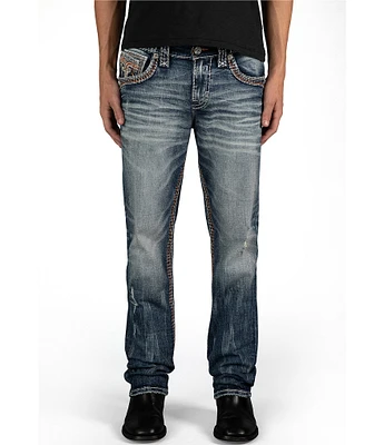 Rock Revival Ryder Straight Leg Fleur-De-Lis-Embroidered-Pocket Jeans