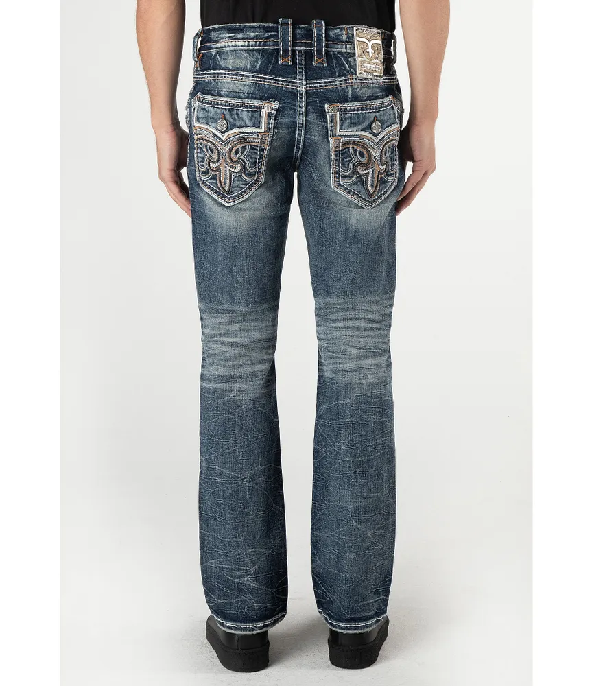 Rock Revival Zinfandel Boot 32#double; Multicolor Stitch Inverted Fleur De-Lis Jeans