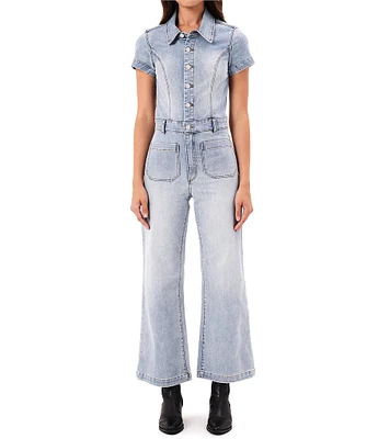 Rolla's Sailor Denim Point Collar Neck Short Sleeve Button Front Jumpsuit