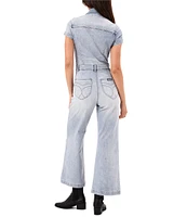 Rolla's Sailor Denim Point Collar Neck Short Sleeve Button Front Jumpsuit