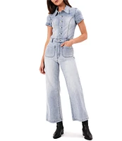 Rolla's Sailor Denim Point Collar Neck Short Sleeve Button Front Jumpsuit