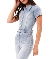 Rolla's Sailor Denim Point Collar Neck Short Sleeve Button Front Jumpsuit