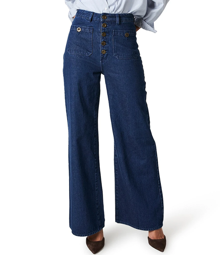 Rolla's Studio Flare Denim High Rise Button Front Wide Leg Jeans