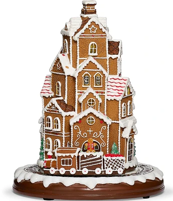 Roman LED Lighted Musical Gingerbread Tower with Rotation Train Tabletop Decor