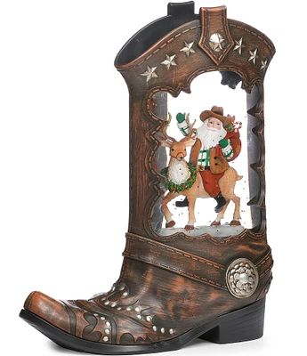 Roman LED Lighted Swirl Cowboy Boot and Santa Tabletop Decor