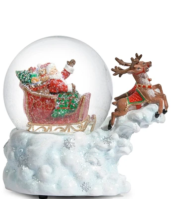 Roman Musical Santa in Sleigh On Cloud Glitterdome Snow Globe