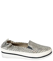 Ron White Nell Metallic Leather Lizard Embossed Wedge Platform Slip-Ons