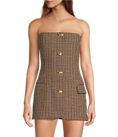 RONNY KOBO Spencer Wool Blend Houndstooth Strapless Blazer Top