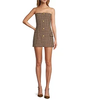 RONNY KOBO Spencer Wool Blend Houndstooth Strapless Blazer Top