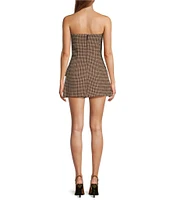 RONNY KOBO Spencer Wool Blend Houndstooth Strapless Blazer Top