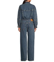 RONNY KOBO Eugene Band Collar Long Sleeve Denim Jumpsuit