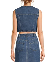 RONNY KOBO Guise Denim Round Neck Cropped Button Front Vest