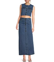 RONNY KOBO Guise Denim Round Neck Cropped Button Front Vest
