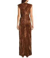 RONNY KOBO Hayley Crinkled Velvet Sleeveless V-Neck Ruched Detail Maxi Dress