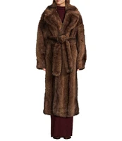 RONNY KOBO Holland Faux Fur Notch Lapel Long Sleeve Belted Coat