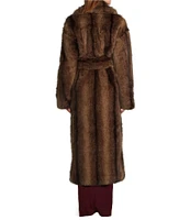 RONNY KOBO Holland Faux Fur Notch Lapel Long Sleeve Belted Coat