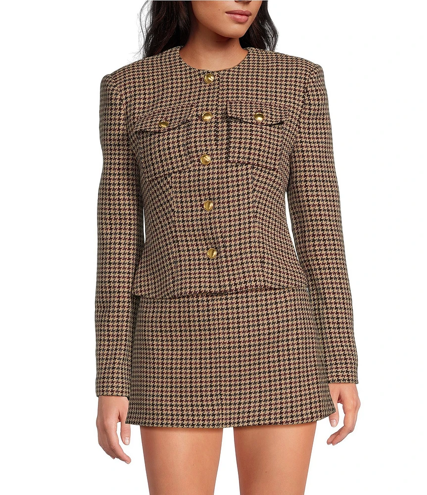 RONNY KOBO Jerry Houndstooth Wool Blend Button Front Long Sleeve Coordinating Jacket