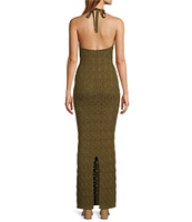 RONNY KOBO Kaiden Pointelle Knit Halter Neck Sleeveless Sheath Maxi Dress