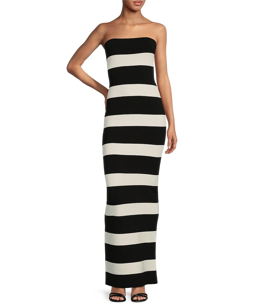 RONNY KOBO Lehua Knit Color Block Stripe Strapless Sheath Maxi Dress