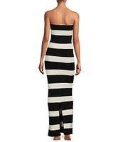 RONNY KOBO Lehua Knit Color Block Stripe Strapless Sheath Maxi Dress