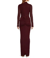 RONNY KOBO Scorpio Ruched Detail Knit Jersey Mock Neck Long Sleeve Maxi Dress