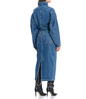 RONNY KOBO Sebastian Denim Point Collar Neck Long Dolman Sleeve Pocketed Midi Shirt Dress