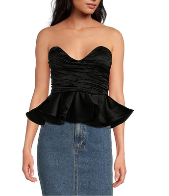 RONNY KOBO Tara Satin Sweetheart Neck Sleeveless Peplum Top