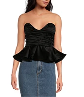 RONNY KOBO Tara Satin Sweetheart Neck Sleeveless Peplum Top