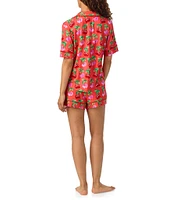 Room Service Cherry Print Short Sleeve Notch Collar Knit Shorty Pajama Set