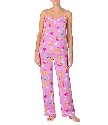 Room Service Cocktail Print Satin Cami & Pant Pajama Set