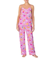 Room Service Cocktail Print Satin Cami & Pant Pajama Set