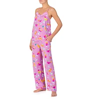 Room Service Cocktail Print Satin Cami & Pant Pajama Set