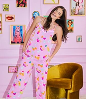 Room Service Cocktail Print Satin Cami & Pant Pajama Set