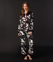 Room Service Cow Print Long Sleeve Notch Collar Satin Pant Pajama Set