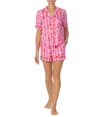 Room Service Cowboy Bouquet Print Short Sleeve Notch Collar Knit Pajama Set
