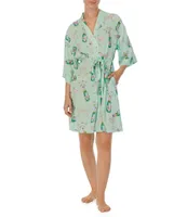 Room Service Floral Bubbly 3/4 Sleeve Coordinating Satin Robe