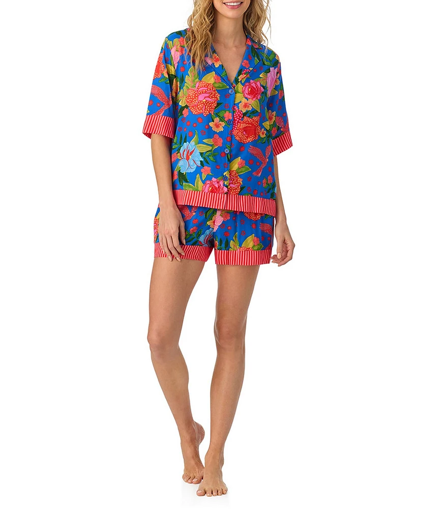 Room Service Floral Print Short Sleeve Short Notch Collar Woven Shorty Pajama Set