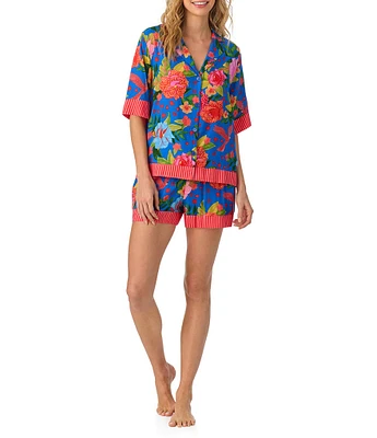 Room Service Floral Print Short Sleeve Short Notch Collar Woven Shorty Pajama Set