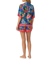 Room Service Floral Print Short Sleeve Short Notch Collar Woven Shorty Pajama Set