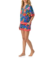 Room Service Floral Print Short Sleeve Short Notch Collar Woven Shorty Pajama Set
