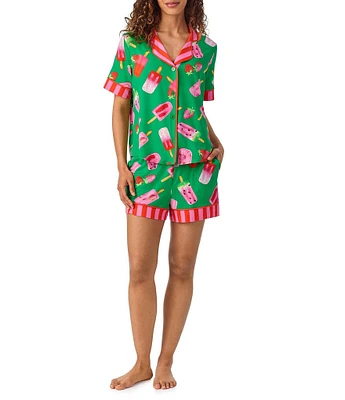 Room Service Fruity Pop Short Sleeve Notch Collar Knit Shorty Pajama Set