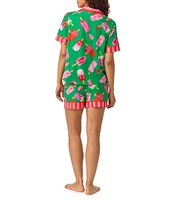 Room Service Fruity Pop Short Sleeve Notch Collar Knit Shorty Pajama Set