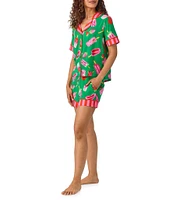 Room Service Fruity Pop Short Sleeve Notch Collar Knit Shorty Pajama Set