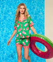 Room Service Fruity Pop Short Sleeve Notch Collar Knit Shorty Pajama Set