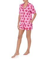 Room Service Disco Cowboy Hat Print Short Sleeve Notch Collar Knit Shorty Pajama Set