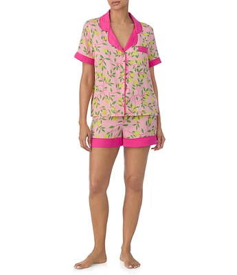 Room Service Lemon Print Short Sleeve Notch Collar Shorty Pajama Set