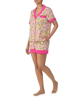 Room Service Lemon Print Short Sleeve Notch Collar Shorty Pajama Set