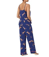 Room Service Leopard Print Sleeveless Scoop Neck Woven Pajama Pant Set