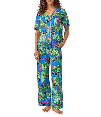 Room Service Lobster Tropical Lounge Short Sleeve Notch Collar Knit Pajama Set